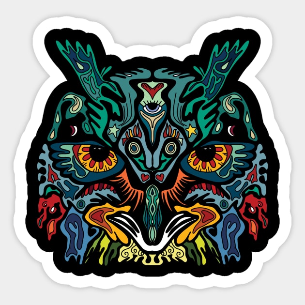 Psychedelic Geometric Owl Totem Sticker by slippery slope creations